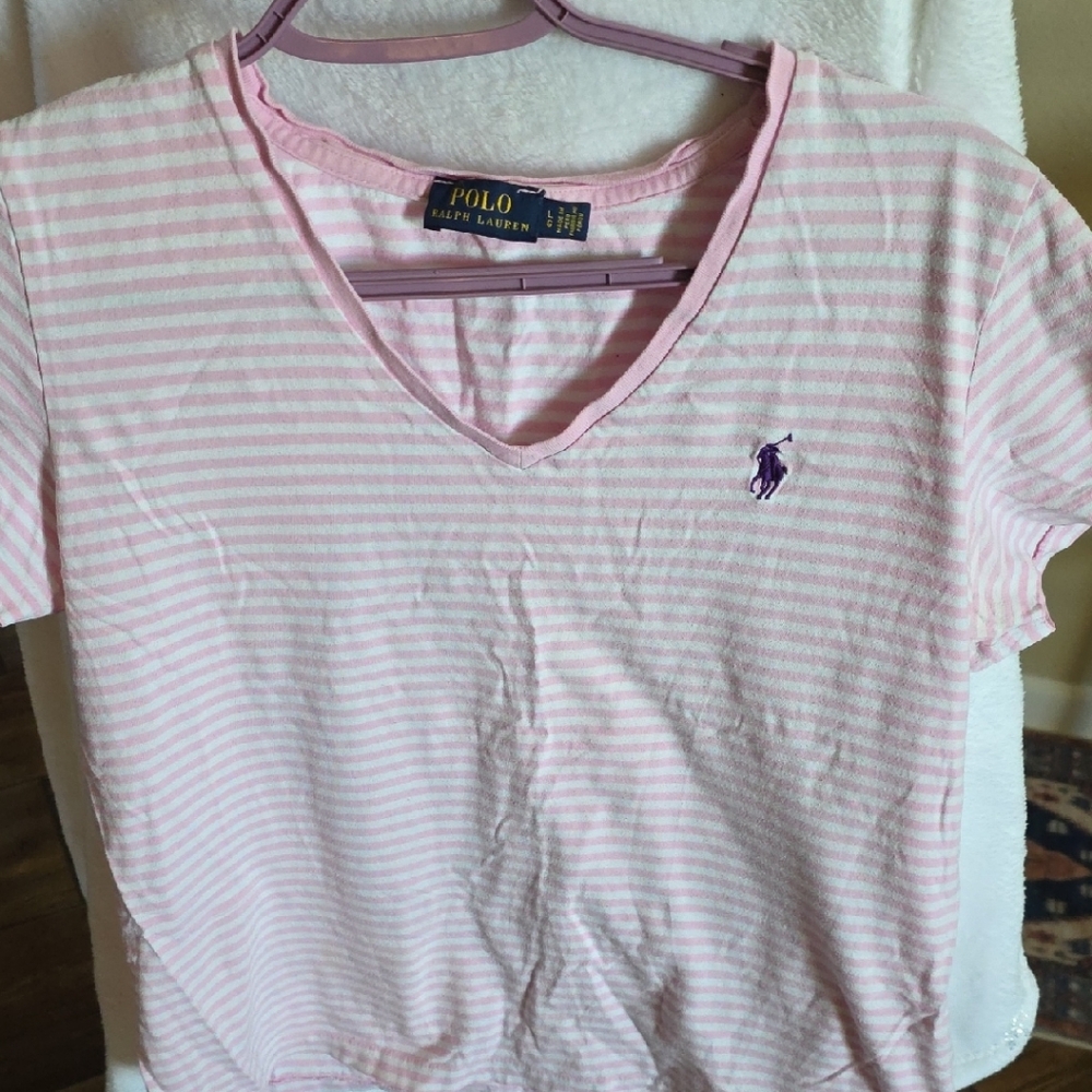 Ralph Lauren Pink and White Striped Tee
